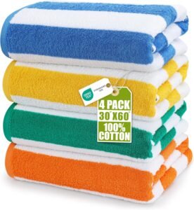 Utopia Towels 4-Pack Cabana Stripe Beach Towels (30 x 60 Inches, 100% Ring Spun Cotton)